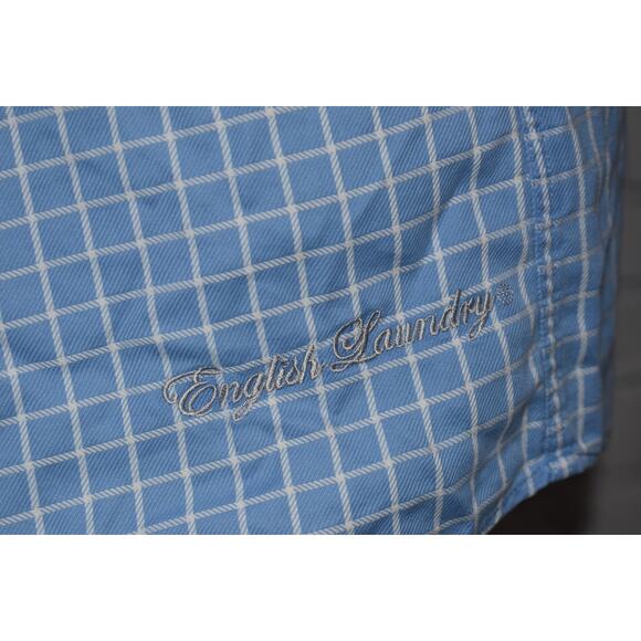English Laundry Dress Shirt Mens Size Large Blue Plaid Geometric Flip Cuffs - Picture 7 of 10